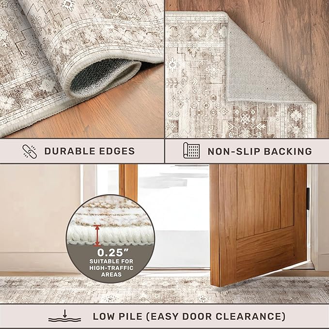 Washable Neutral Farmhouse Living Room Rug, 4x6 Area Rugs - Image 4