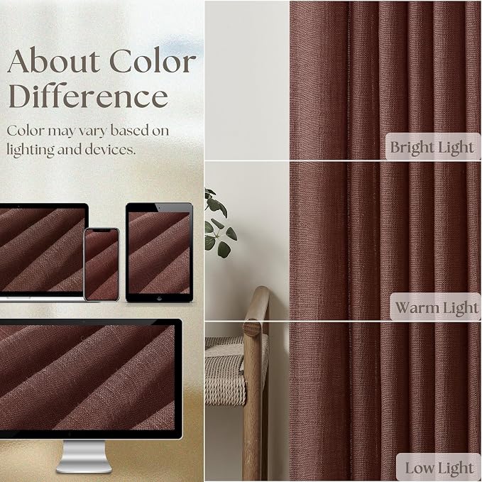 Brick Brown Pinch Pleated Light Filtering Linen Curtains 90 Inches Long | - Image 4