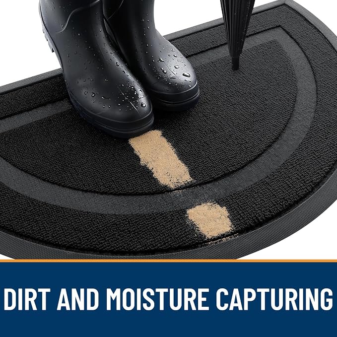 OLANLY Half Circle Front Door Mat Outside 71x23 All-Season Rubber Doormat | Jet - Image 4