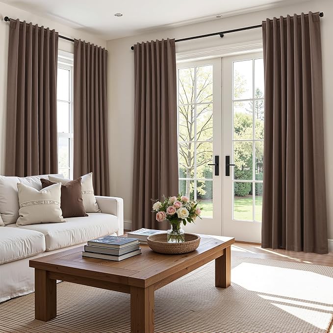 Mocha Mousse 100% Blackout Linen Curtains 96 Inch Length 2 Panels Set - Image 9