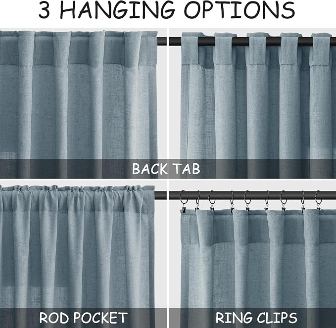 Light Blue Linen Curtains 108 Inches Long - Image 2