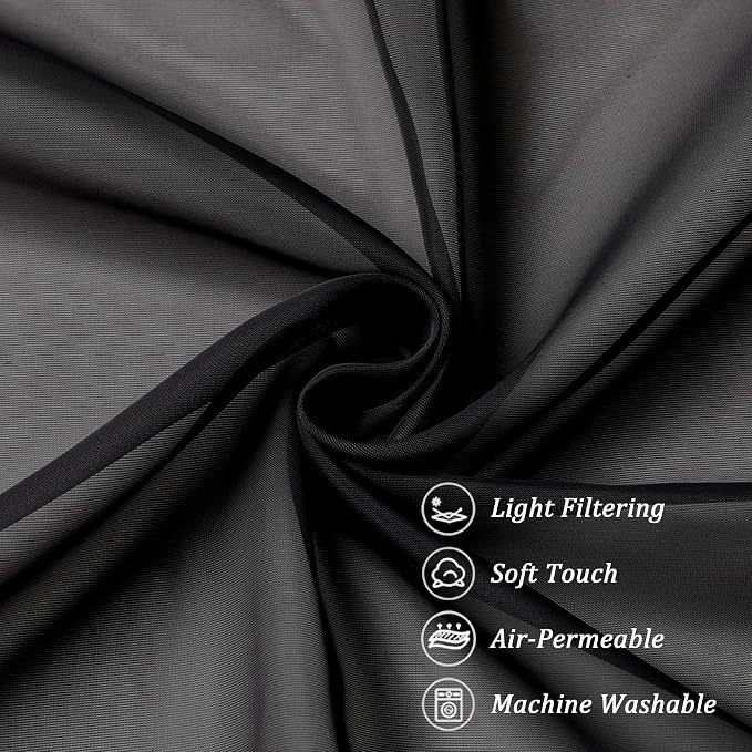 Chyhomenyc Black Sheer Curtain 72 Inches Length 2 Panels, Voile Rod Pockets - Image 9