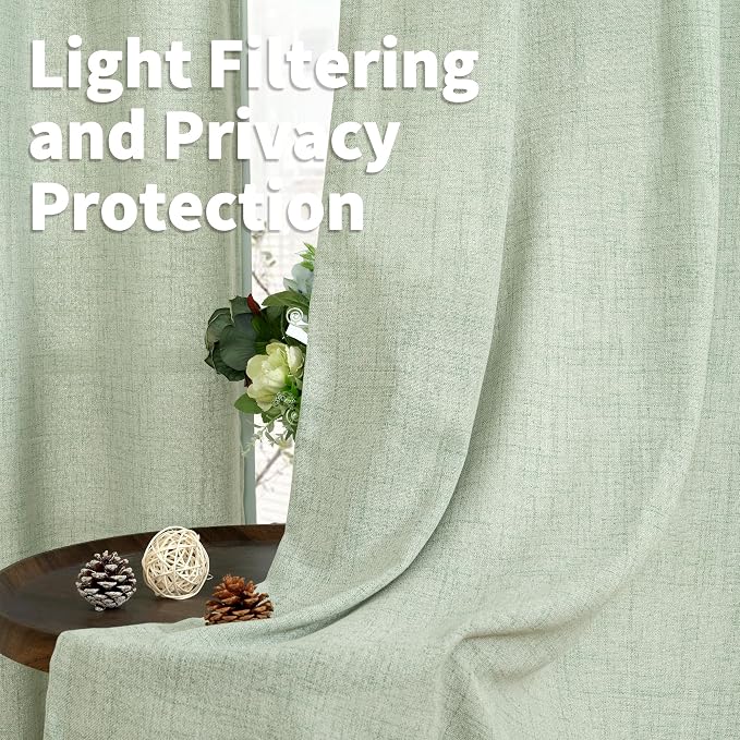 YoungsTex Sage Linen Curtains 63 Inch Length, Light Filtering Window Drapes - Image 3