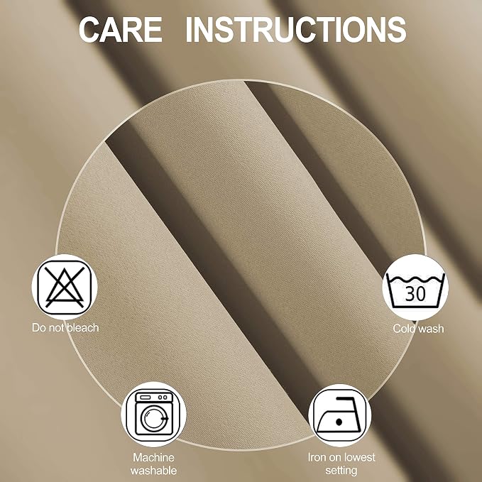 Beige Thermal Blackout Curtains/42 x 63 Inch/Set of 2 Panels Room Darkening - Image 5