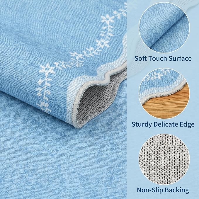 GarveeHome 4x6 Scalloped Washable Area Rug Blue Nursery Kids Bedroom Rug | Soft - Image 4