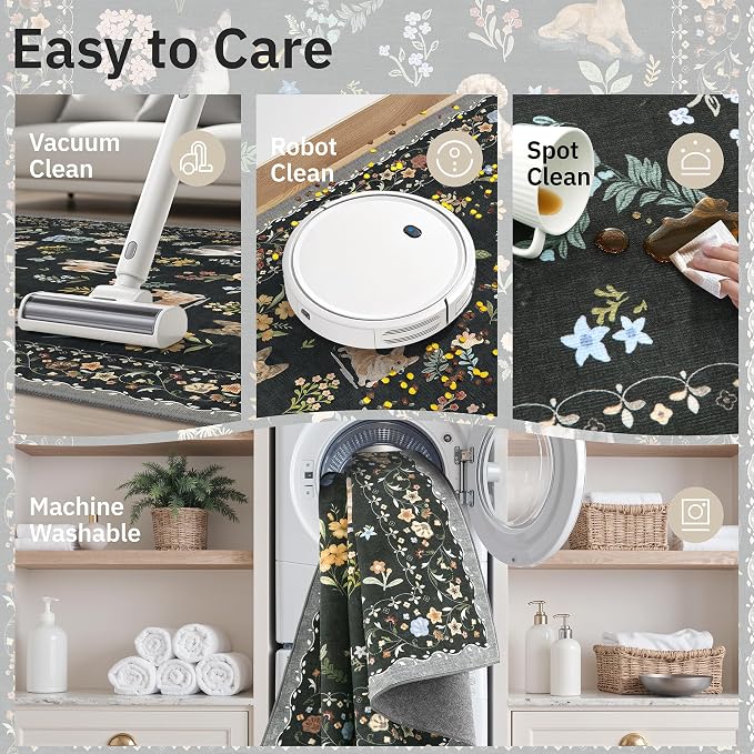 Soalmost Dog 9x12 Area Rugs for Living Room, Washable Animal Soft Rug Black | - Image 7