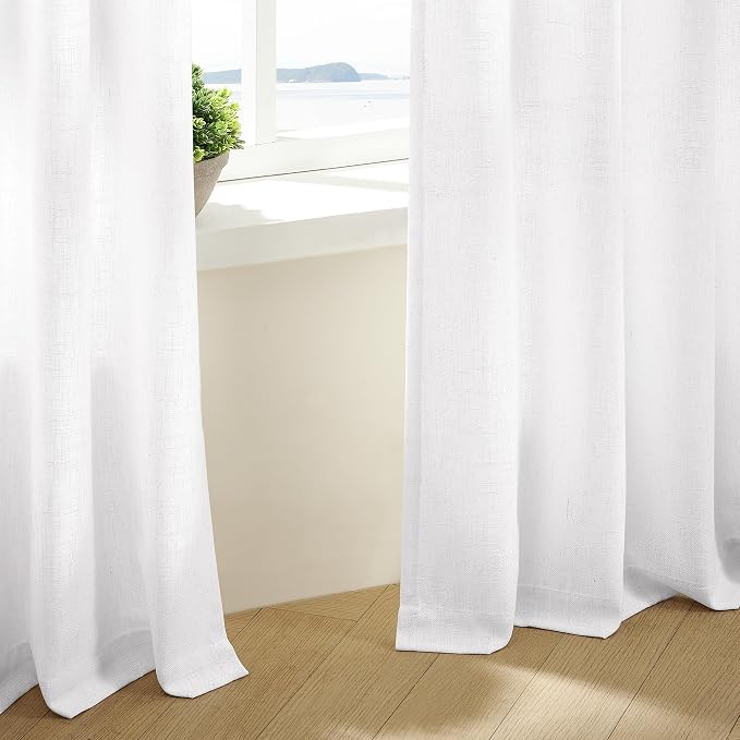 Snow White Linen Pinch Pleated Curtains 84 Inches Long 2 Panels | Textured Linen - Image 7