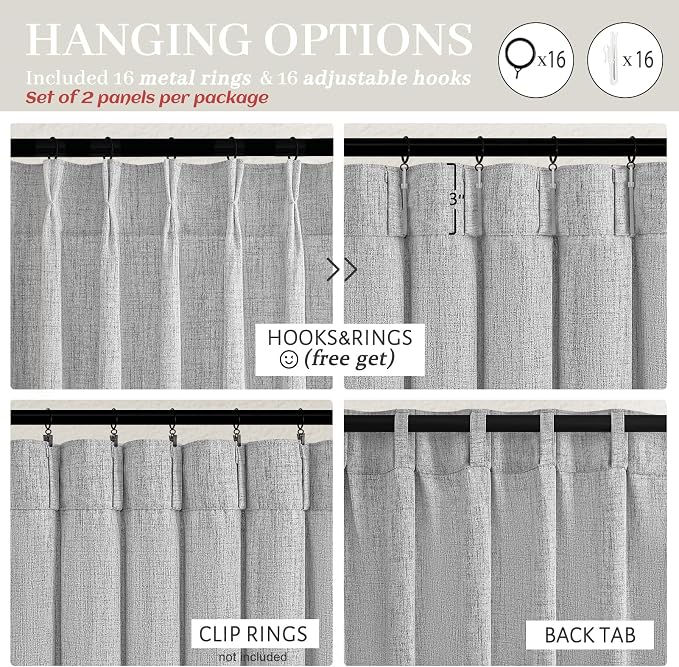 PleatedDrapes Light Grey Pinch Pleat Curtains 105 Inches Extra Long - Image 7