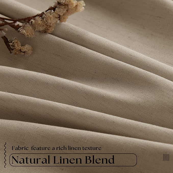 Light Brown Pinch Pleat 100% Blackout Linen Curtains 2 Layers 45 Inch Long | - Image 5
