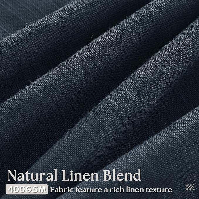 Pinch Pleated Navy Linen Curtains 84 Inches Long 2 Panels Set | Pinch Pleat - Image 3