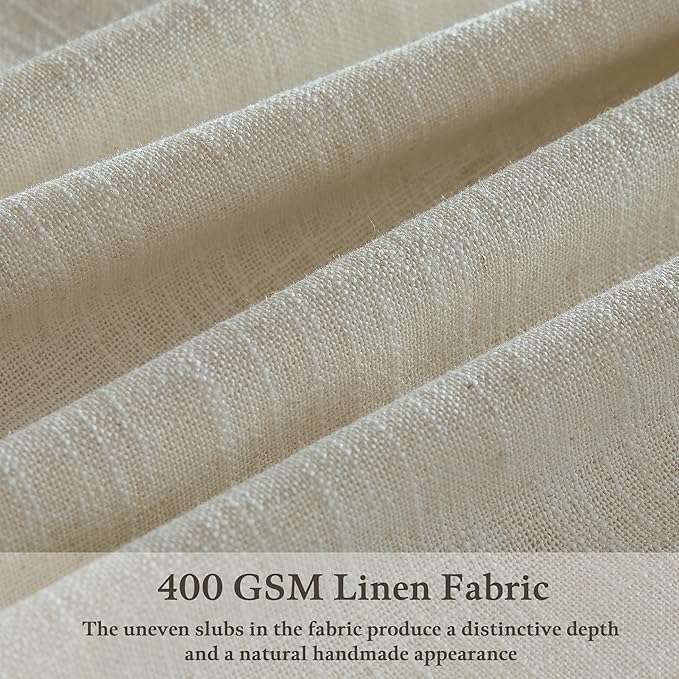 120 Inch Long Pinch Pleat Flax Linen Beige Farmhouse Curtains 50 Inch Wide | - Image 3