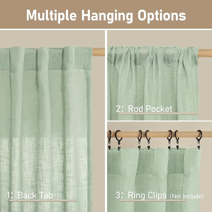 Linen Curtains for Living Room 84 inch Length 2 Panels, 52 x 84 Inch | Light - Image 2