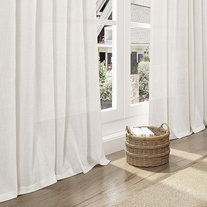 Linen Cream Curtains 107 Inch Extra Long - Image 6
