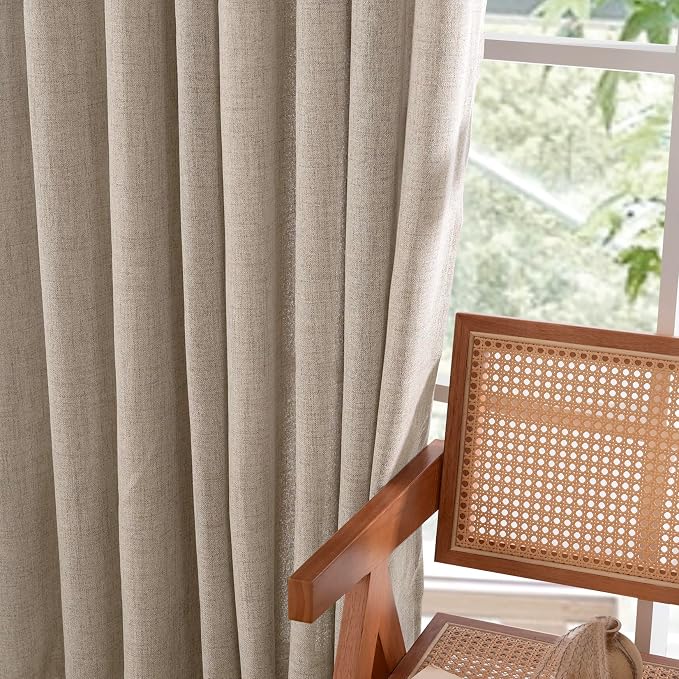 YoungsTex Oatmeal Burlap Linen Curtains 80 Inch Length 2 Panels Set | Light - Image 8
