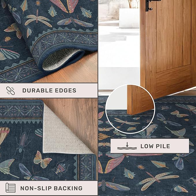 Navy Blue 6x8 Boho Rug for Living Room, Stain Resistant Non Slip Area Rug for - Image 4