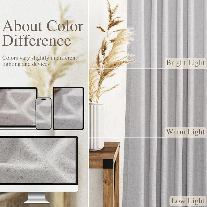 Grey Linen Curtains 108 Inches Long 2 Panels Set - Image 4