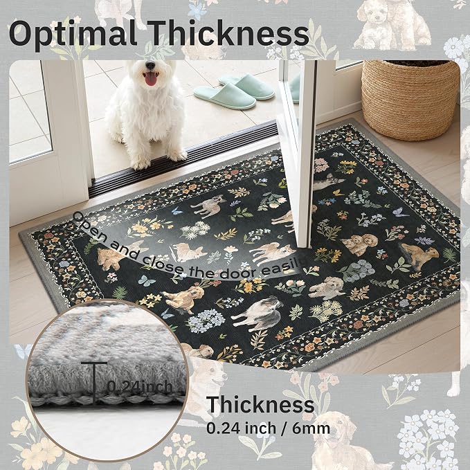 Soalmost Dog 8x10 Area Rugs for Living Room, Washable Animal Soft Rug Black | - Image 9