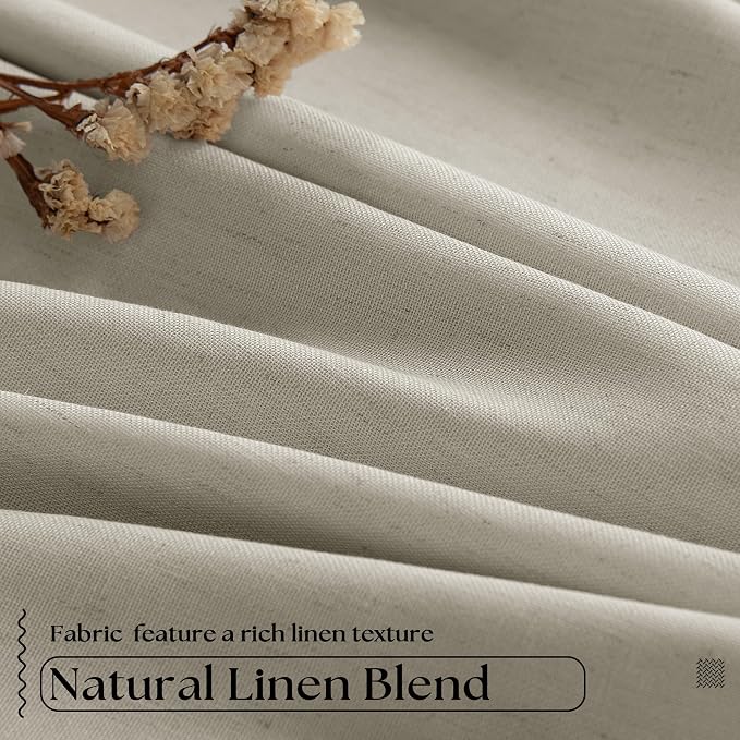 Oatmeal Pinch Pleated Blackout Linen Curtains 108 Inches Long | Black Out - Image 5