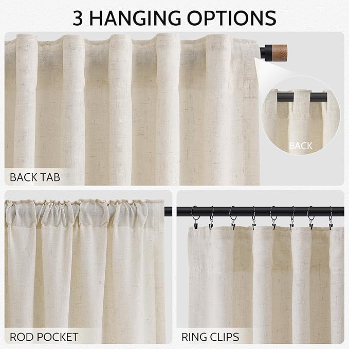 102 Inch Long Curtains for Living Room Birch Beige Linen Light Filtering Semi - Image 2