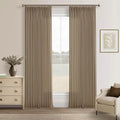 Latte Brown Pinch Pleated Thick Linen Semi Sheer Curtains 108 Inches Long | by Twodrapes