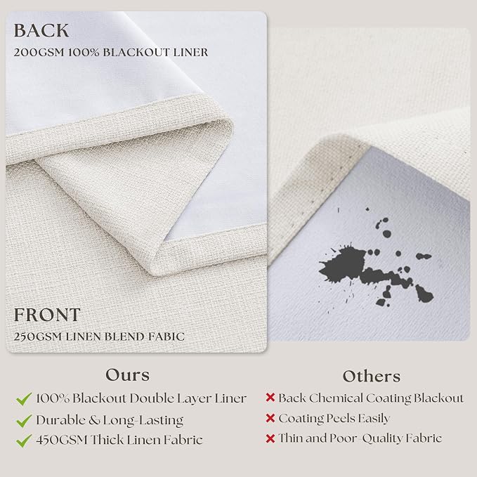 Ivory White Pleated Blackout Curtains 126 Inches Long 2 Panels | Memory Shape - Image 5