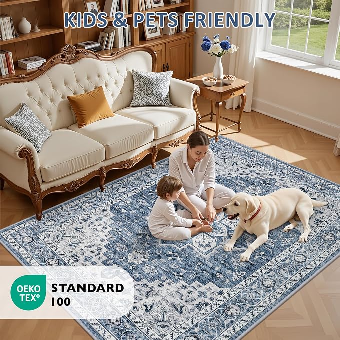 6x9 Area Rugs Living Room: Washable Vintage Rug - Image 8