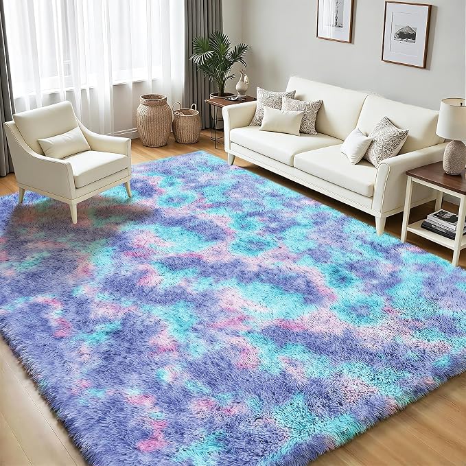 PLHXFR 8x10 Area Rugs Living Room: Fluffy Bedroom Soft Shag Rug Kid Rainbow | - Image 7