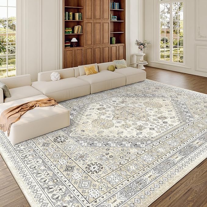 10x12 Area Rugs for Living Room, Large Washable Rug, Dining Room, Low Pile by Zesthome