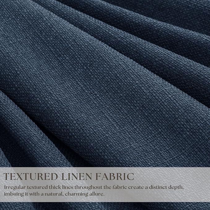 Navy Blue 108 Inch Pinch Pleated Blackout Linen Bedroom Curtains 2 Panels | - Image 2