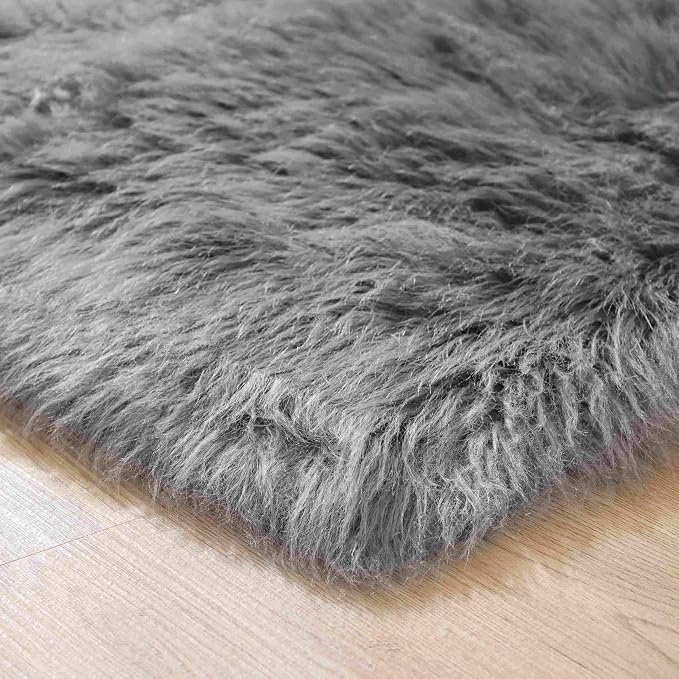 Goolela Grey Area Rug 8x10 Gray Fluffy Fuzzy Furry Rug - Image 7