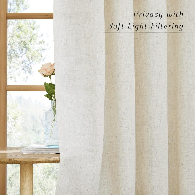 NICETOWN Linen Blend Sliding Door Curtains Extra Wide, Grommet Semi Sheer - Image 2