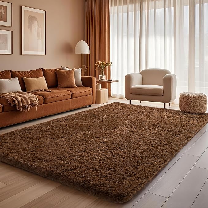 Ophanie Brown Rugs for Living Room Bedroom, 6x9 Fluffy Fuzzy Furry Carpet - Image 6