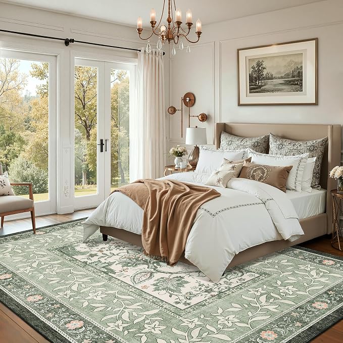 GarveeHome Provence Sage Green Area Rugs 10x13 Living Room, Botanical Grove - Image 3