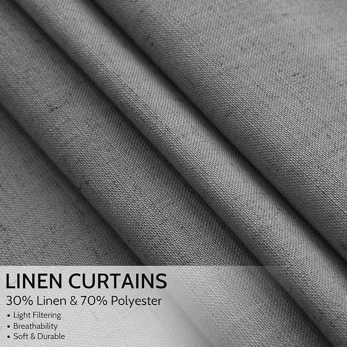 Blazer Grey Linen Curtains 90 Inch Long 2 Panels Set - Image 2