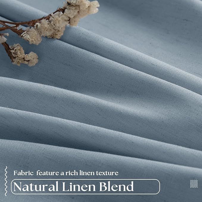 Dusty Blue Pinch Pleat 100% Blackout Linen Curtains 2 Layers 45 Inch Long | - Image 2