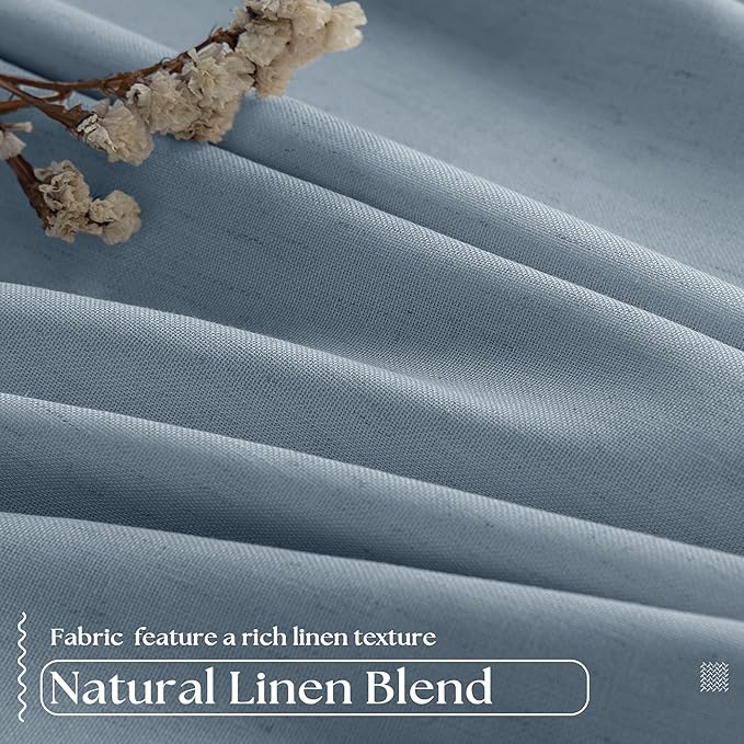 Blue Grey Pinch Pleated Full Blackout Curtains Linen 80 Inch Window Curtain | - Image 3