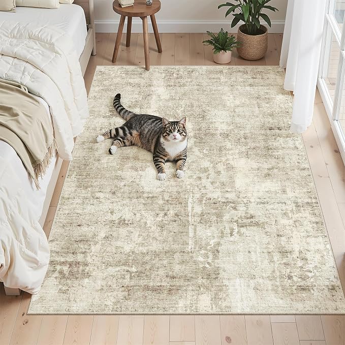 Soalmost Abstract 3x5 Rugs, Small Kitchen Entryway Area Rug Beige/Gray | - Image 4