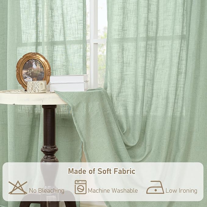 Linen Curtains for Living Room 84 inch Length 2 Panels, 52 x 84 Inch | Light - Image 8
