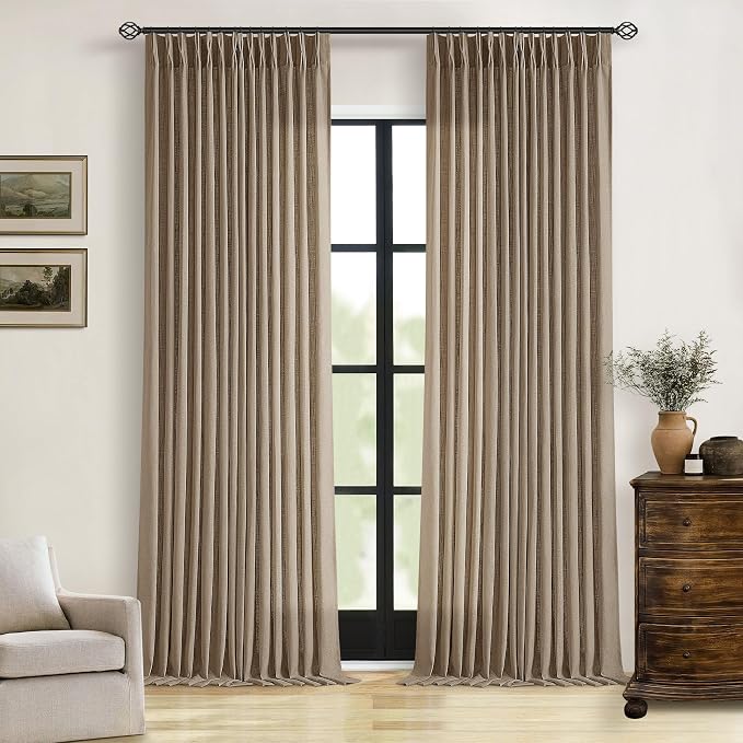 Semi Sheer Pleat Linen Light Brown Latte Farmhouse Curtains 96 Inches Long | by Twodrapes