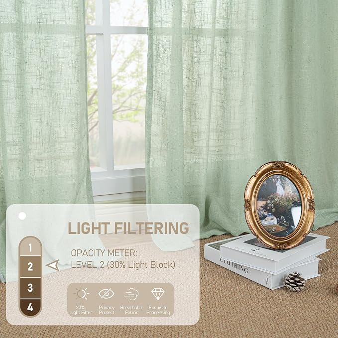 Fresh Green Linen Semi Sheer Curtains - Image 4