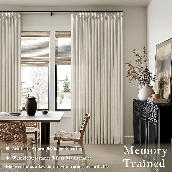 Farmhouse Linen Pinch Pleat Sand Beige Semi Sheer Curtains 105 Inches Long | - Image 2