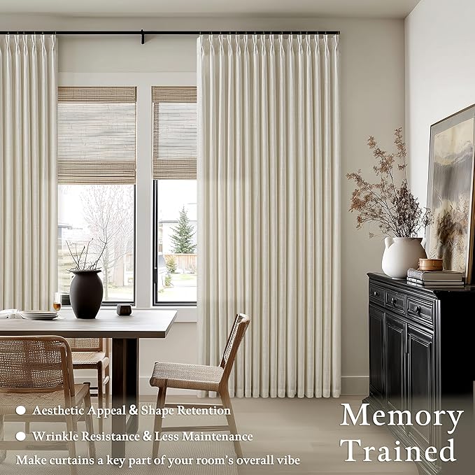 Tan Beige Memory Trained Semi Sheer Linen Pleated Curtains 80 Inches Long | 80 - Image 2