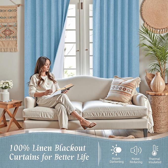 54 Inch Linen Full Blackout Window Curtains - Image 2
