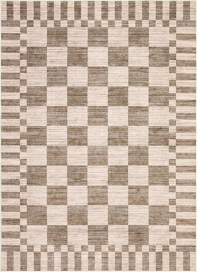 GarveeHome Brown Checkered Rug 5x7 Area Rugs Washable Living Room 5x7 Rug | - Image 4