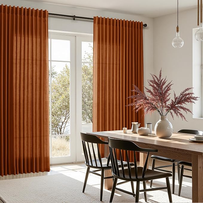 Rust Linen Curtains for Living Room 72 Inches Long Light Filtering Semi Sheer - Image 8