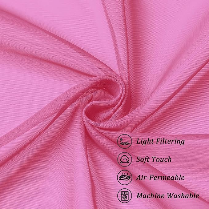 Chyhomenyc Sheer Hot Pink Curtains 90 inches Long 2 Panels, Light Filtering - Image 2