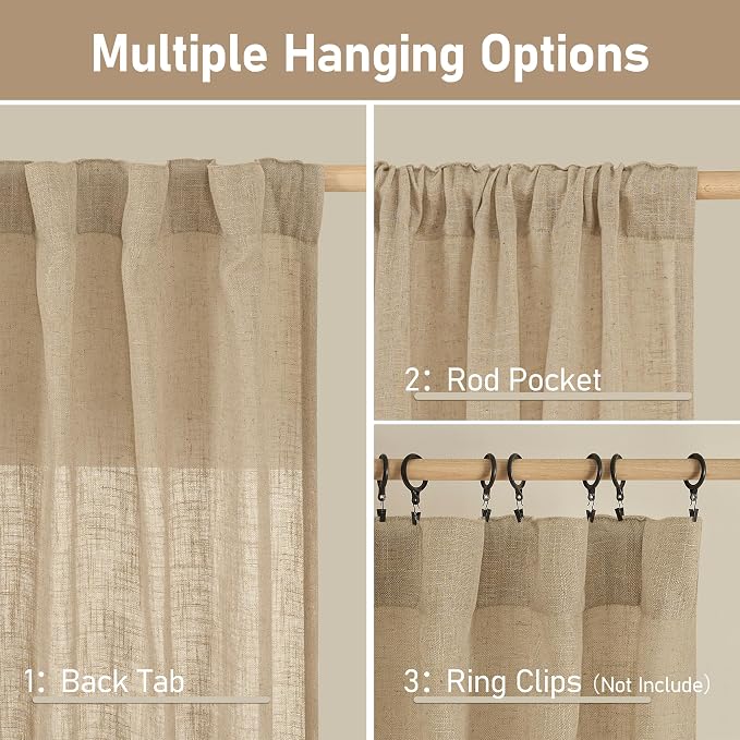 Brown Linen Cafe Curtains 30 Inch Length - Image 3