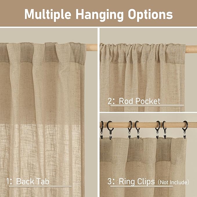Light Filtering Linen Curtains 78 inch - Image 3