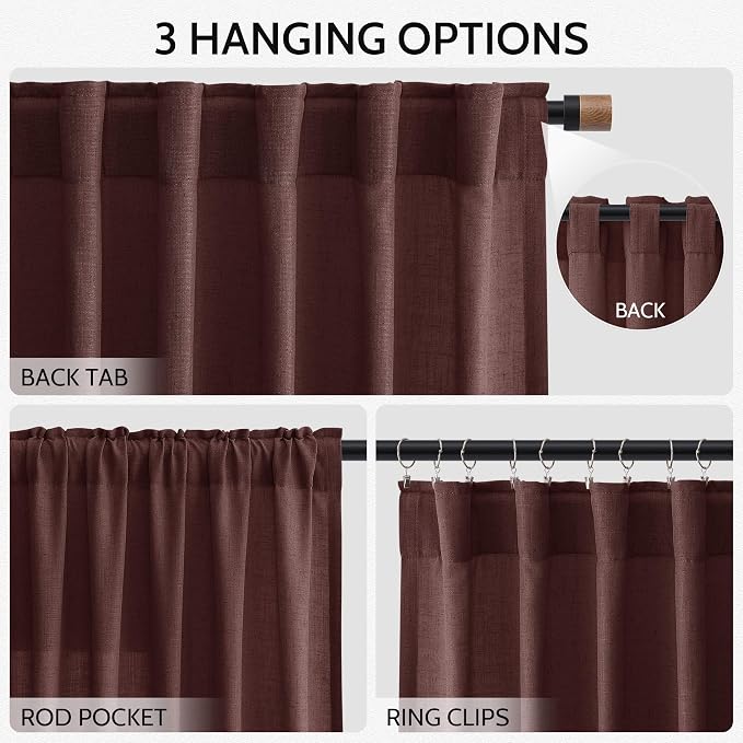 Reddish Brown Linen Curtains 90 Inch Long 2 Panels Set - Image 3