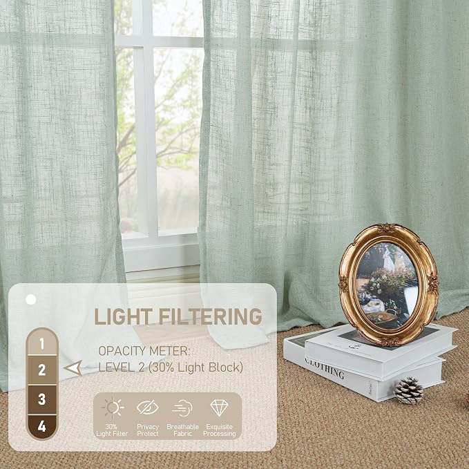 Light Sage Linen Sheer Curtains 84 inch Length 2 Panels, 34 x 84 Inch | Light - Image 4